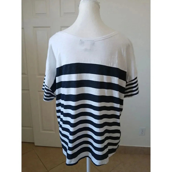Level Eigth Womens Top Size Large Striped White Navy Scoop Neck Short Sleeve - Picture 3 of 14